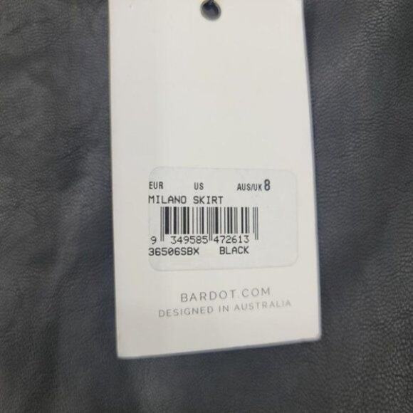 Bardot Milano Faux Leather Black Figure Hugging Peplum Edge Midi Skirt Size 4 - Picture 5 of 6